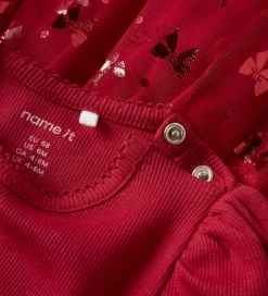 Kjole - Rib/Tyl - NbfRosally - Jester Red m. Sløjfer|Name It Hot