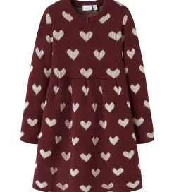 Kjole - Strik - NmfOana - Burgundy/Peyote Heart|Name It Discount