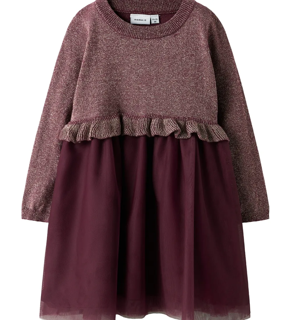 Kjole - Strik - NmfRefraja - Burgundy m. Glimmer/Tyl|Name It Best
