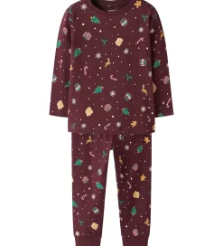 Nattøj - 2-Delt - NmnVismas - Burgundy/Xmas - AOP|Name It Sale