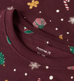 Nattøj - NknVismas - Burgundy/Xmas AOP|Name It Sale