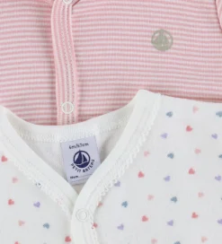 Natdragt - 2-pak - Hvid/Rosa m. Hjerter/Striber|Petit Bateau Hot