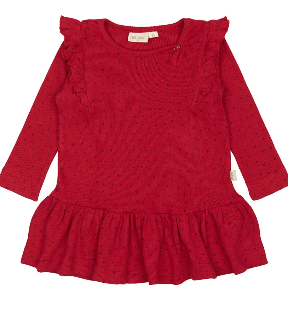 Kjole - Rib - Modal - Frill - Jet Red/Biking Red|Petit Piao Outlet
