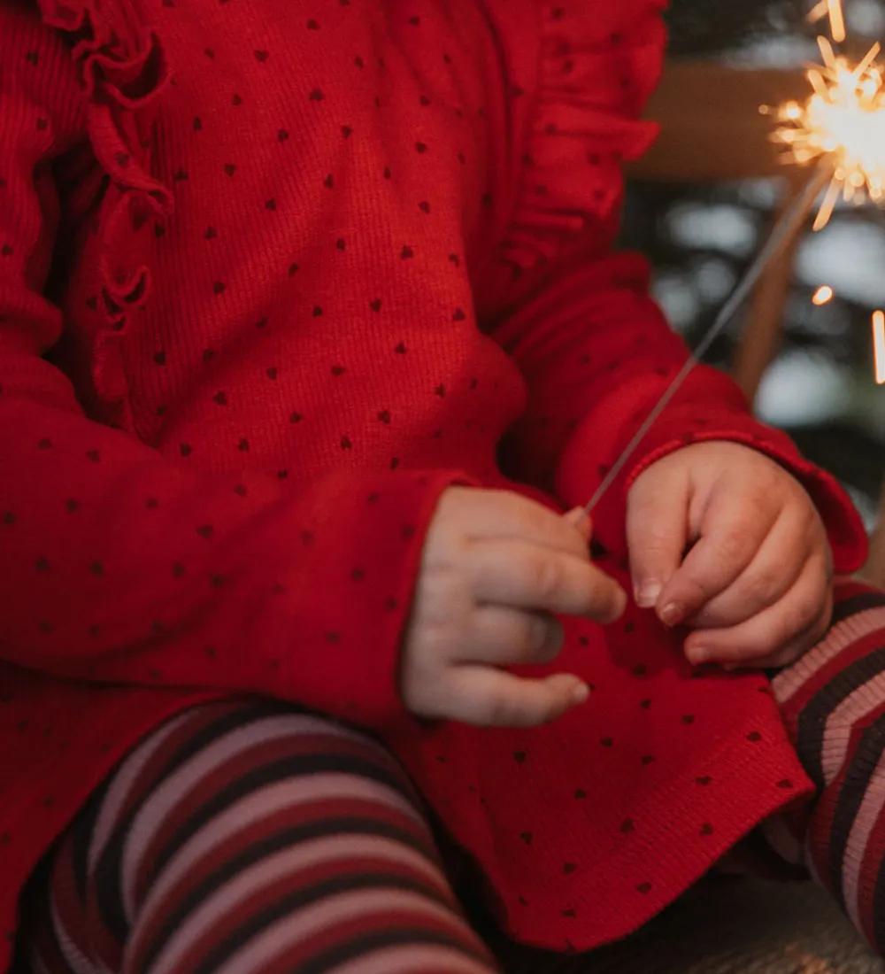 Kjole - Rib - Modal - Frill - Jet Red/Biking Red|Petit Piao Outlet