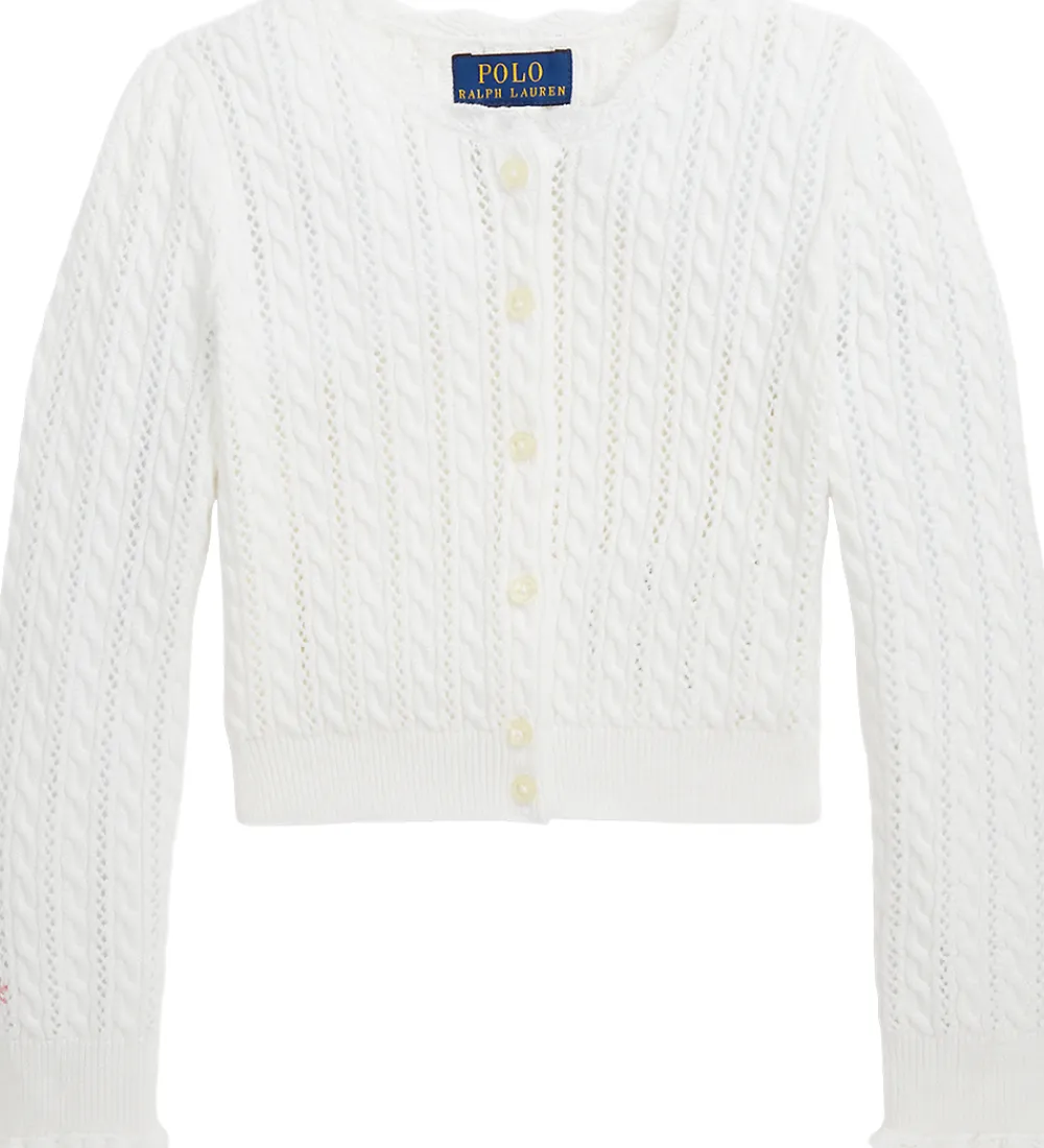 Cardigan - Strik - Hvid m. Hulmønster|Polo Ralph Lauren