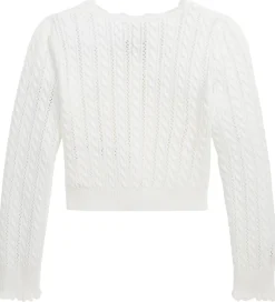 Cardigan - Strik - Hvid m. Hulmønster|Polo Ralph Lauren