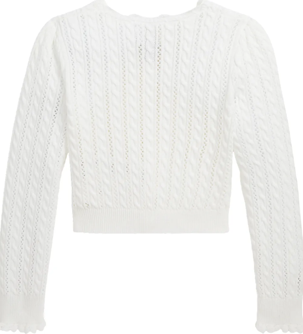 Cardigan - Strik - Hvid m. Hulmønster|Polo Ralph Lauren