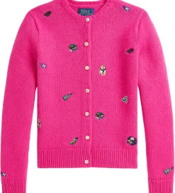 Cardigan - Uld - Colge Pink m. Broderier|Polo Ralph Lauren Hot
