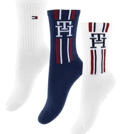 Strømper - 3-pak - Hvid/Navy m. Striber|Tommy Hilfiger New