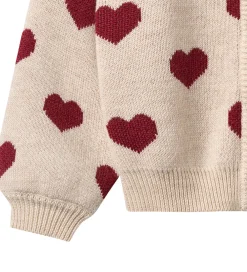Cardigan - Merinould - Offwhite Melange m. Hjerter|Wheat Online