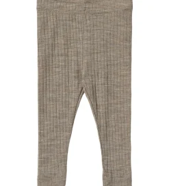Leggings - Uld/Silke - Rib - Agi - Khaki Melange|Wheat Discount